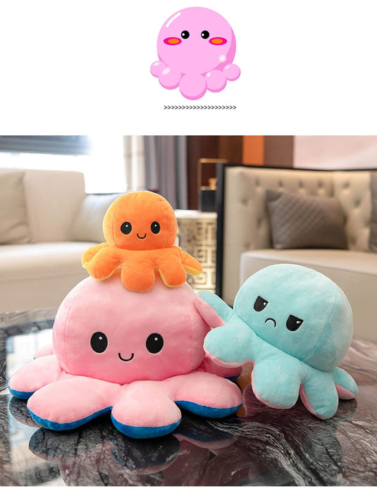 Slinx Octopus Plush Toy Angry Face And Laughing Face (Pink x Sky Blue) 20cm Japan Reversible Gift
