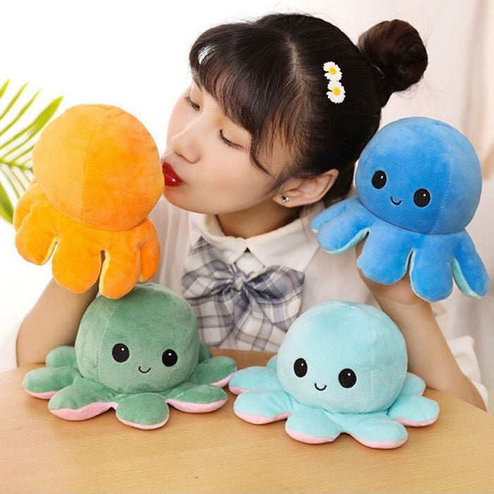 Slinx Octopus Plush Toy Angry Face And Laughing Face (Pink x Sky Blue) 20cm Japan Reversible Gift
