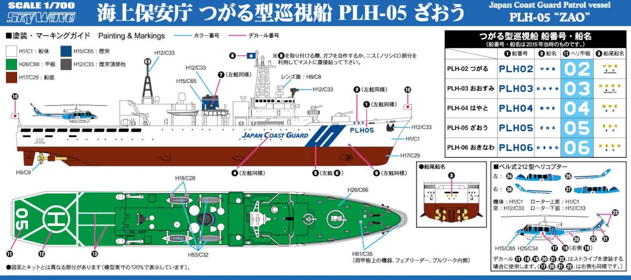Pit Road 1/700 Sky Wave Series Japan Coast Guard Tsugaru Typ Patrouillenboot Plh-05 Zaou Plastic Model J91