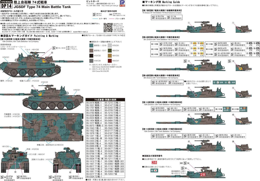 PIT-ROAD 1/72 Decal Set für Bodenselbstverteidigungsstreitkräfte Typ 74 Panzer &amp; Typ 90 Panzer
