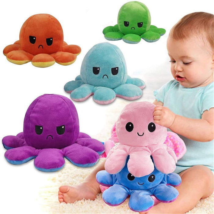 Seinal Reversible Octopus Angry Face And Laughing Face (Blue Purple) Stuffed Animal From Japan