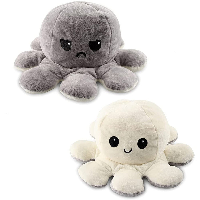 Seinal Reversible Octopus Angry Face And Laughing Face (Grey White) Plush Toy Made In Japan