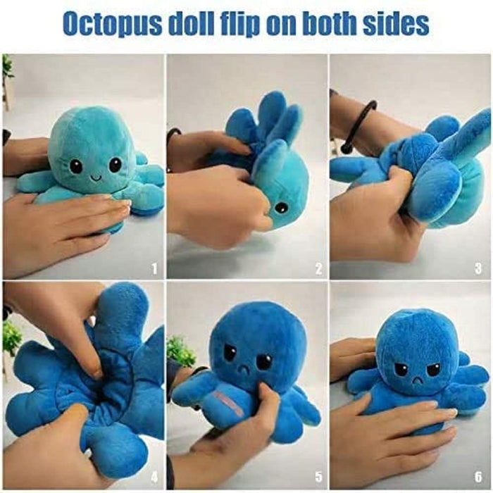 Seinal Reversible Octopus Angry Face And Laughing Face (Sky Blue Pink) Japanese Stuffed Animal