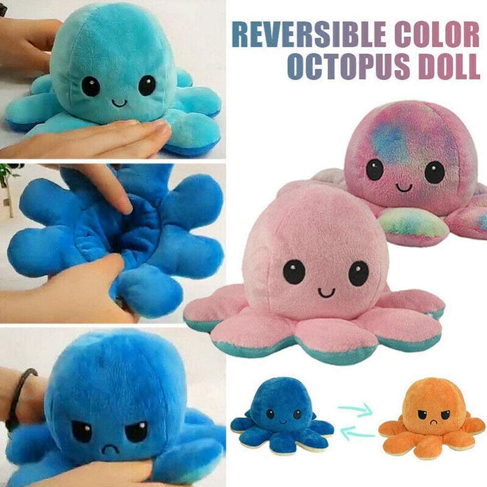 Seinal Reversible Octopus Angry Face And Laughing Face (Pink Koi Blue) Japanese Stuffed Octopus