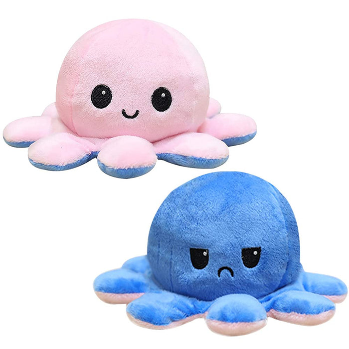 Seinal Reversible Octopus Angry Face And Laughing Face (Pink Koi Blue) Japanese Stuffed Octopus
