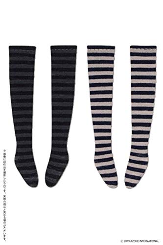 Pureneemo 1/6 Pnxs Border Knee Socks A Set Black X Dark Gray, Black X Beige (For Dolls)