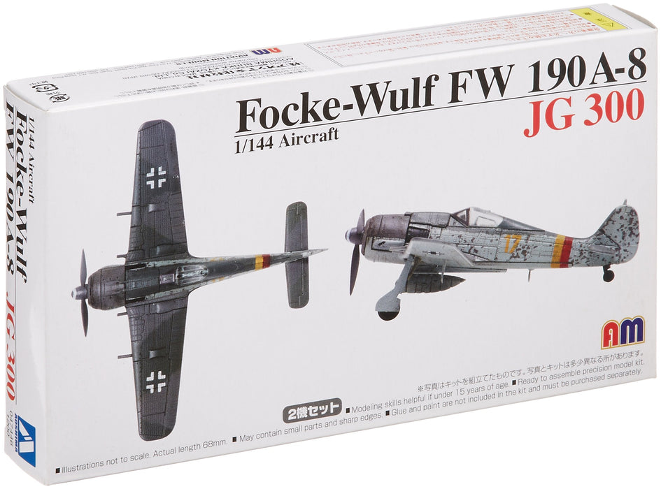 Aoshima 47446 Focke-Wulf Fw190 A-8 Jg300 enthält 2 Flugzeuge im Maßstab 1:144