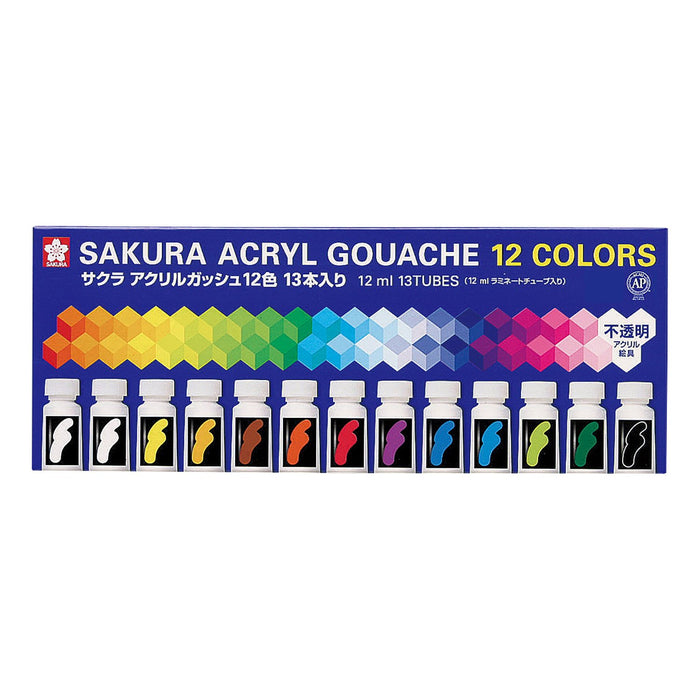 Sakura Crepas Japan Acrylic Gouache Paint Set 12 Colors 13 Pieces (2 White)