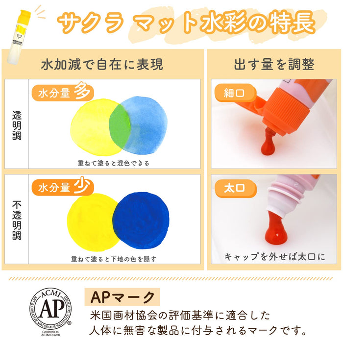 Sakura Color Paint Mat Watercolor Poly Tube 12 Colors MW12PR