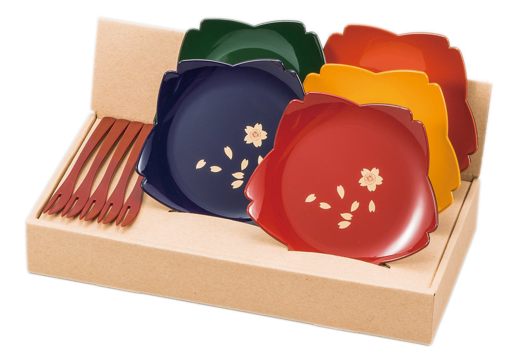 Maeju Lacquerware Sakura Plate & Fork Set - Japan Amj-2P-610