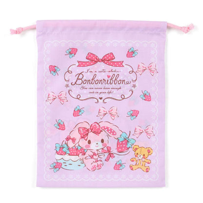 Sanrio Medium Drawstring Bag with Bonbon Ribon Strawberry Print- Japan Figure Store - #1 Bring To You The Best Japanese Goods