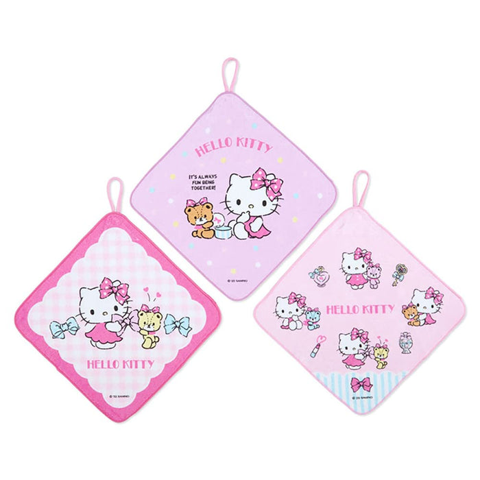 SANRIO Lot de 3 serviettes à main avec boucle Hello Kitty
