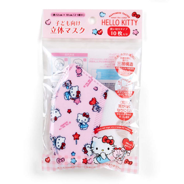 Sanrio Hello Kitty 3D-Masken für Kinder, 3-lagig, weiches Gummi, 10er-Pack
