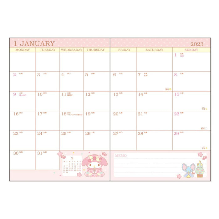 Sanrio Planner 2023 Diary Monthly B6 Size My Melody My Melody Planned Sticker Starting In October 2022 All Rokuyo Display Moon Age Girl Character 205079 Sanrio Pink