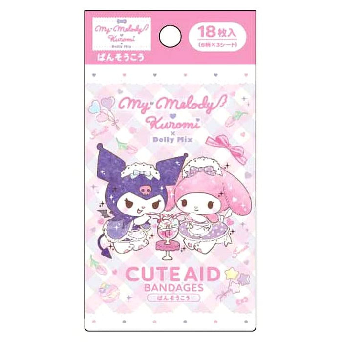 Santan My Melody & Kuromi X Dolly Mix Bandage 322556 Sanrio Japan 18Pcs Kids Adhesive Plaster Scratch Tape