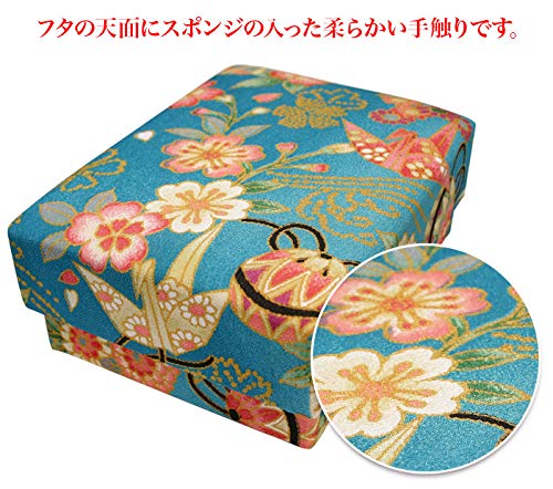 Kyoto Raku Sewing Box W/ Hook Floral Crepe Light Blue Japan