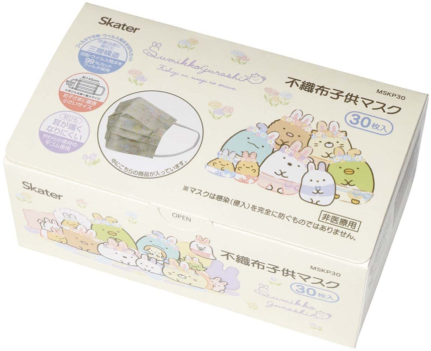 Skater Mskp30-A Sumikko Gurashi Rabbit Oniwa Masque non tissé 30 couches pour enfants 30 pièces masques pour enfants