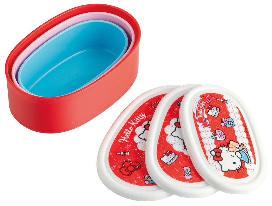 Skater Ag+ Antibacterial Storage Container Set 3 Kitty Fashionable Girl Sanrio Japan 860Ml Srs3Sag