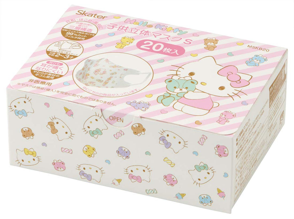 Patineur Tissu Non Tissé Masque Tridimensionnel Structure Trois Couches 2-3 Ans Bébé Hello Kitty Pour Enfants 20 Feuilles Boîte Augmentée Mskb20-A