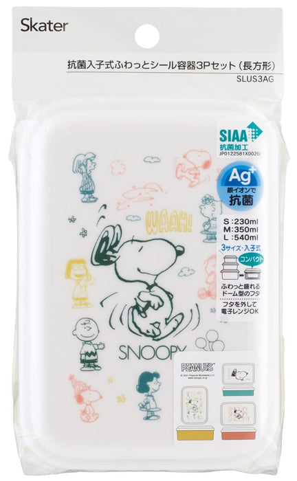 Skater Seal Antibakterielle Vorratsbehälter 3er-Set Erdnüsse Made in Japan - Tolles Snoopy-Design