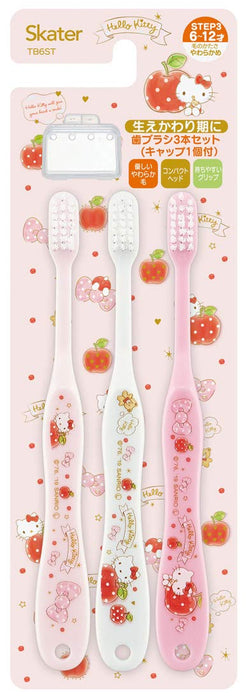 SKATER Soft Toothbrush Set 3 Pcs For Elementary School Kids Hello Kitty Happiness Girl
