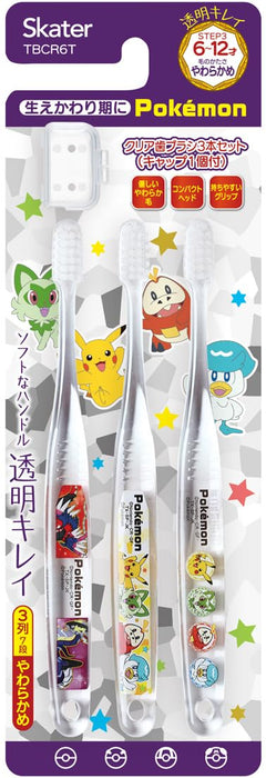 Skater TBcr6T-A 3Pcs 6-12Y Soft Clear Toothbrush Pokemon 23N 15.5cm