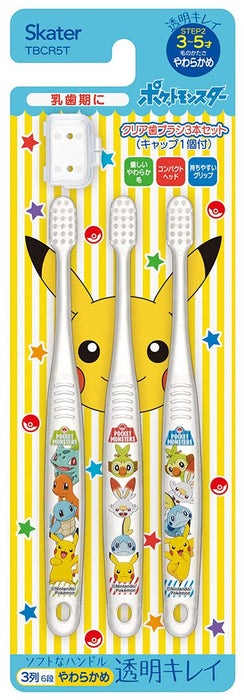 SKATER Clear Soft Toothbrush Set 3 Pcs For Kindergarten Kids Pokemon