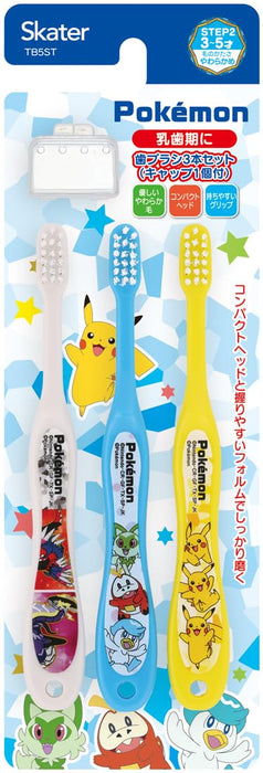 Skater 3Pc Soft Toothbrush For 3-5 Year Old Kids - Pokemon Design - Made In Japan