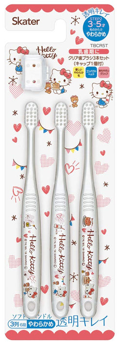 SKATER Clear Soft Toothbrush Set 3 Pcs For Kindergarten Kids Hello Kitty