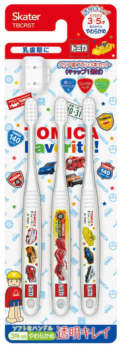 SKATER Lot de 3 brosses à dents souples transparentes pour les enfants de la maternelle Tomica