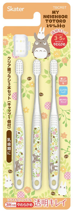 SKATER Clear Soft Toothbrush Set 3 Pcs For Kindergarten Kids Totoro Plants