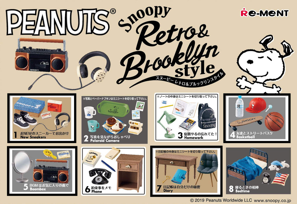 RE-MENT Snoopy Retro &amp; Brooklyn Style 1 Boîte 8 Pièces Ensemble Complet