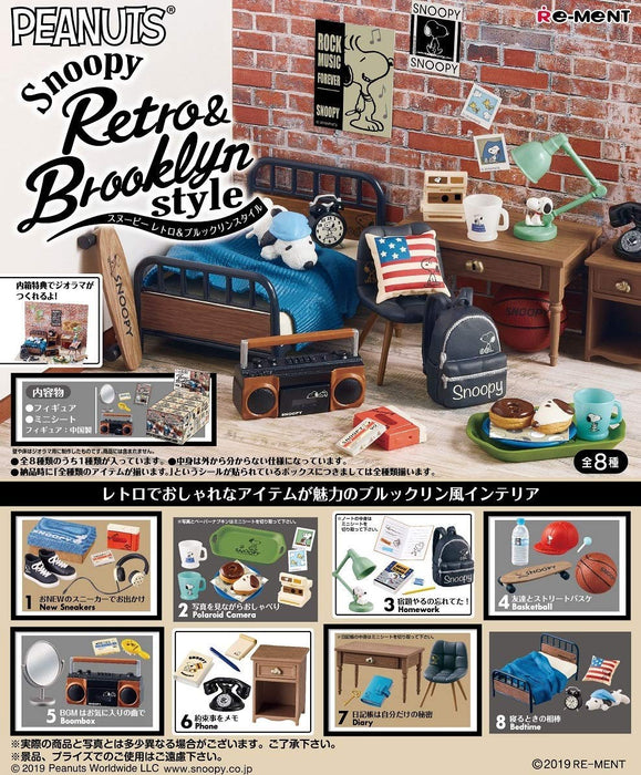RE-MENT Snoopy Retro &amp; Brooklyn Style 1 Boîte 8 Pièces Ensemble Complet