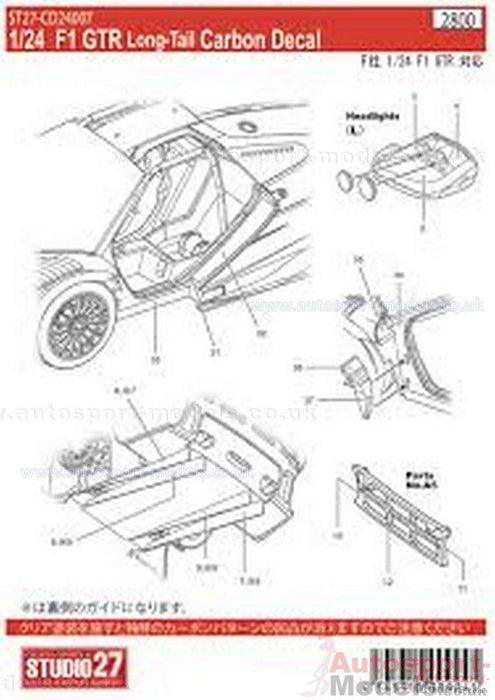 Studio27 St27 Cd24007 McLaren F1 Gtr Carbon Decal Set For Fujimi 1/24 Scale Car Decal