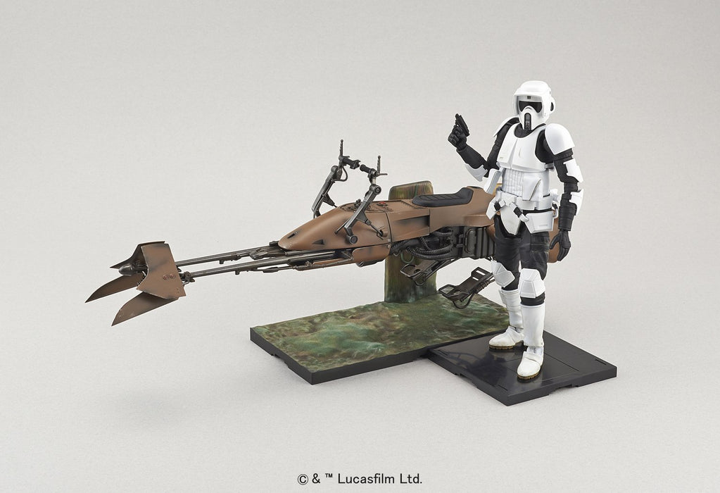 Bandai Spirits Star Wars Scout Trooper & Speeder Bike 1/12 Scale Plastic Model - Made In Japan