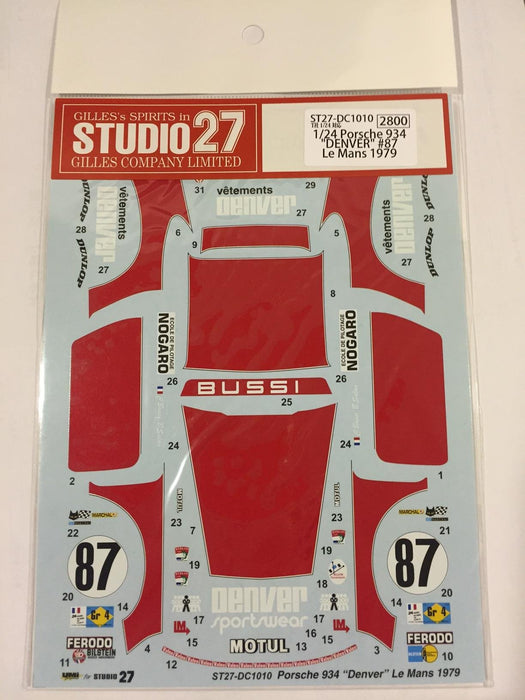 Studio27 St27 Dc1010 Porsche 934 Denver 87 Le Mans 1979 Autocollant pour pièces de voiture Tamiya à l'échelle 1/24