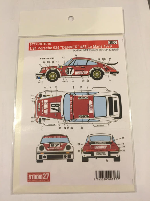 Studio27 St27 Dc1010 Porsche 934 Denver 87 Le Mans 1979 Decal For Tamiya 1/24 Scale Car Parts