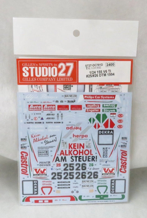 Studio27 St27-Dc781D 155 V6 Ti 25/26 Dtm 1994 Decal For Tamiya 1/24 Decal For Car Model