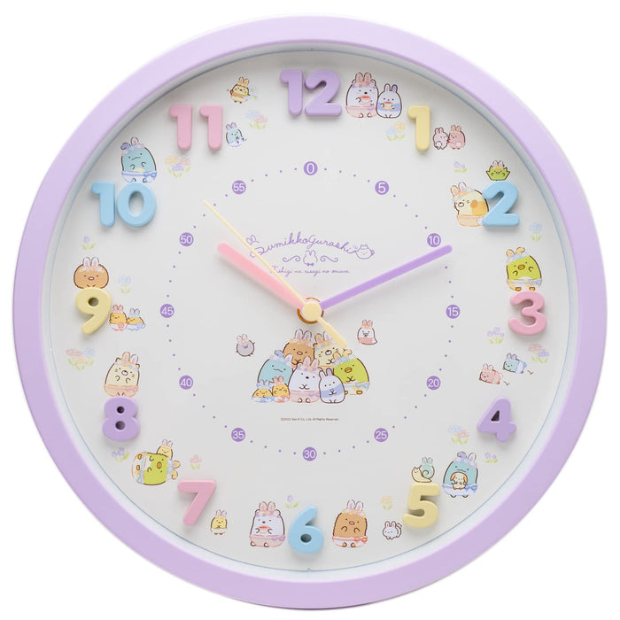 Sumikko Gurashi 2926211 Wanduhr, lila, mysteriöser Hase, analog, leise, kontinuierlicher Sekundenzeiger