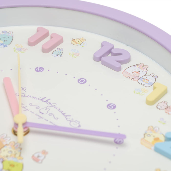 Sumikko Gurashi 2926211 Wanduhr, lila, mysteriöser Hase, analog, leise, kontinuierlicher Sekundenzeiger