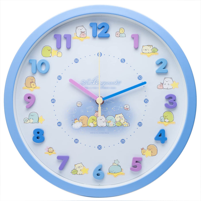 Sumikko Gurashi 2926212 Horloge murale, bleu, ciel étoilé, analogique, silencieux, trotteuse continue