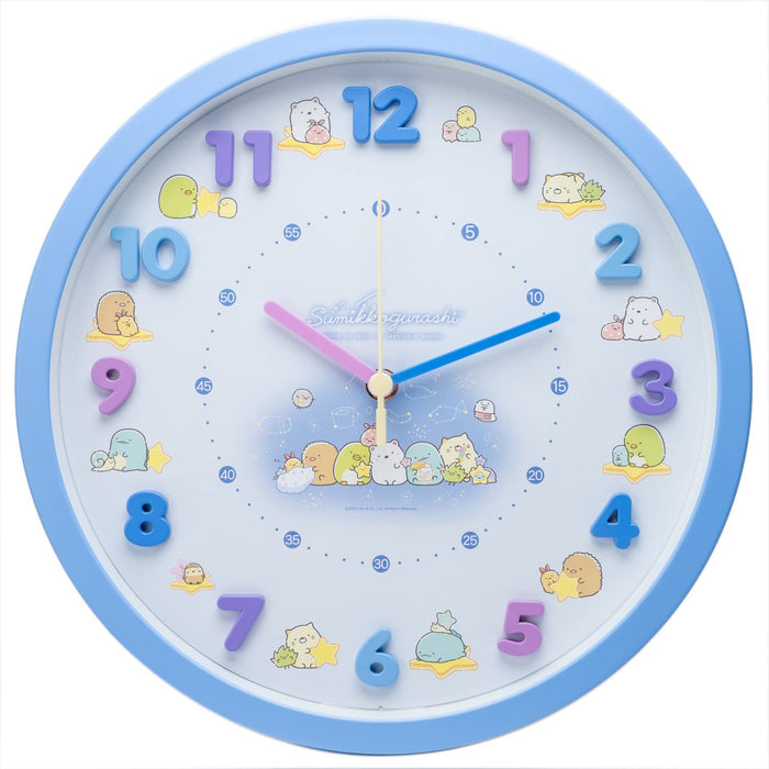 Sumikko Gurashi 2926212 Wanduhr, blau, Sternenhimmelgang, analog, leise, kontinuierlicher Sekundenzeiger