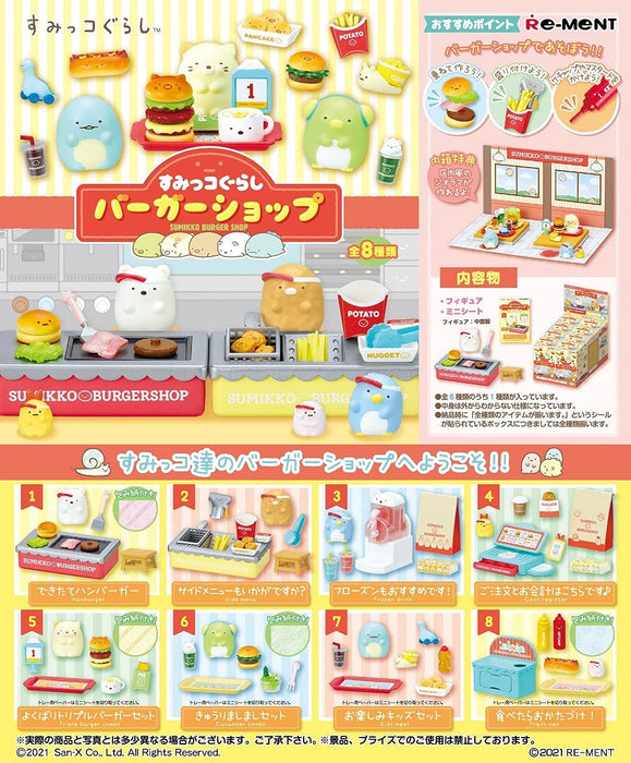 RE-MENT Sumikko Gurashi Burger Shop Boîte de 8 pièces