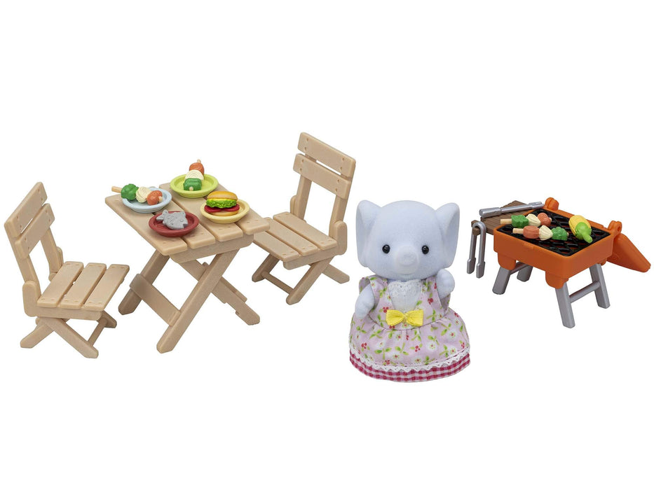 Epoch Sylvanian Families Doll/Furniture Set Elephant Girl Blue Sky BBQ Age 3+