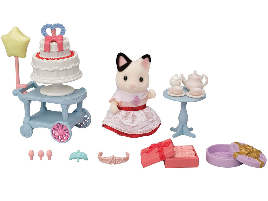Epoch Sylvanian Families Sweet Party Dollhouse Set - Charcoal Cat Girl DF-21 for Ages 3+