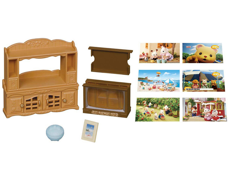 Epoch Sylvanian Families Toy Dollhouse Furniture with TV Stand Set - Ages 3 and Up