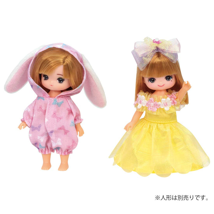 TAKARA TOMY Licca Doll Miki-Chan And Maki-Chan Dress Set, Rabbit Pajamas And Flower Dress