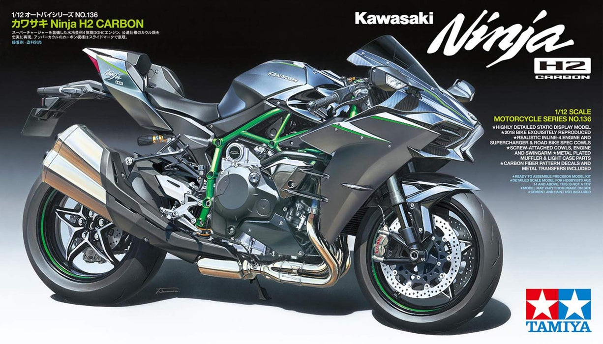 Tamiya 14136 Kawasaki Ninja H2 Carbon 1/12 Japanisches Motorrad aus Kunststoff