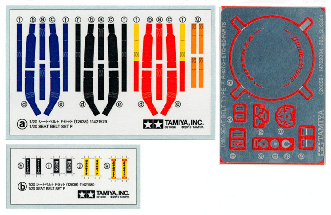 Tamiya – pièces de détail série 38 1/20, ceinture de sécurité F, ensemble 12638, pièces de modèle en plastique