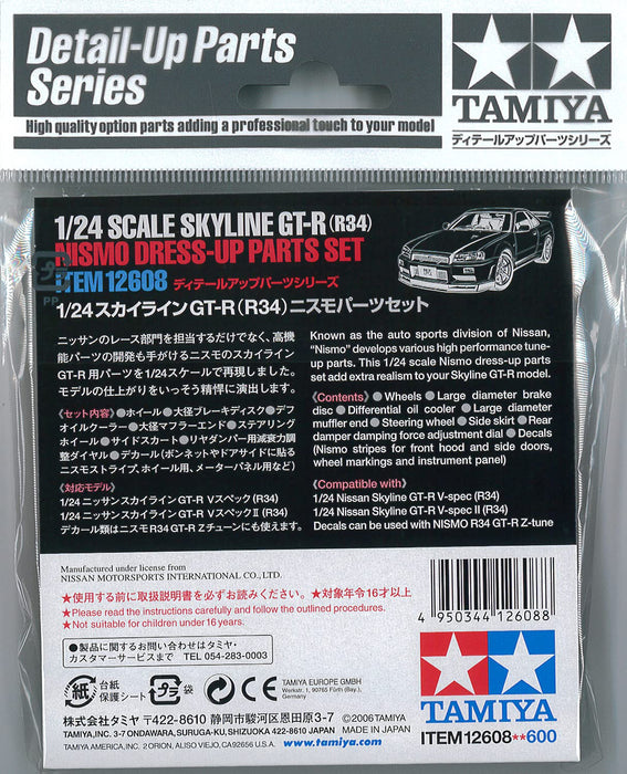 TAMIYA 12608 Skyline Gt-R R34 Nismo Kit de pièces d'habillage à l'échelle 1/24